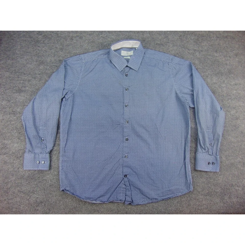 Christian Lacroix Shirt Mens Large‎ Contemporary Blue Floral Geometric CXL